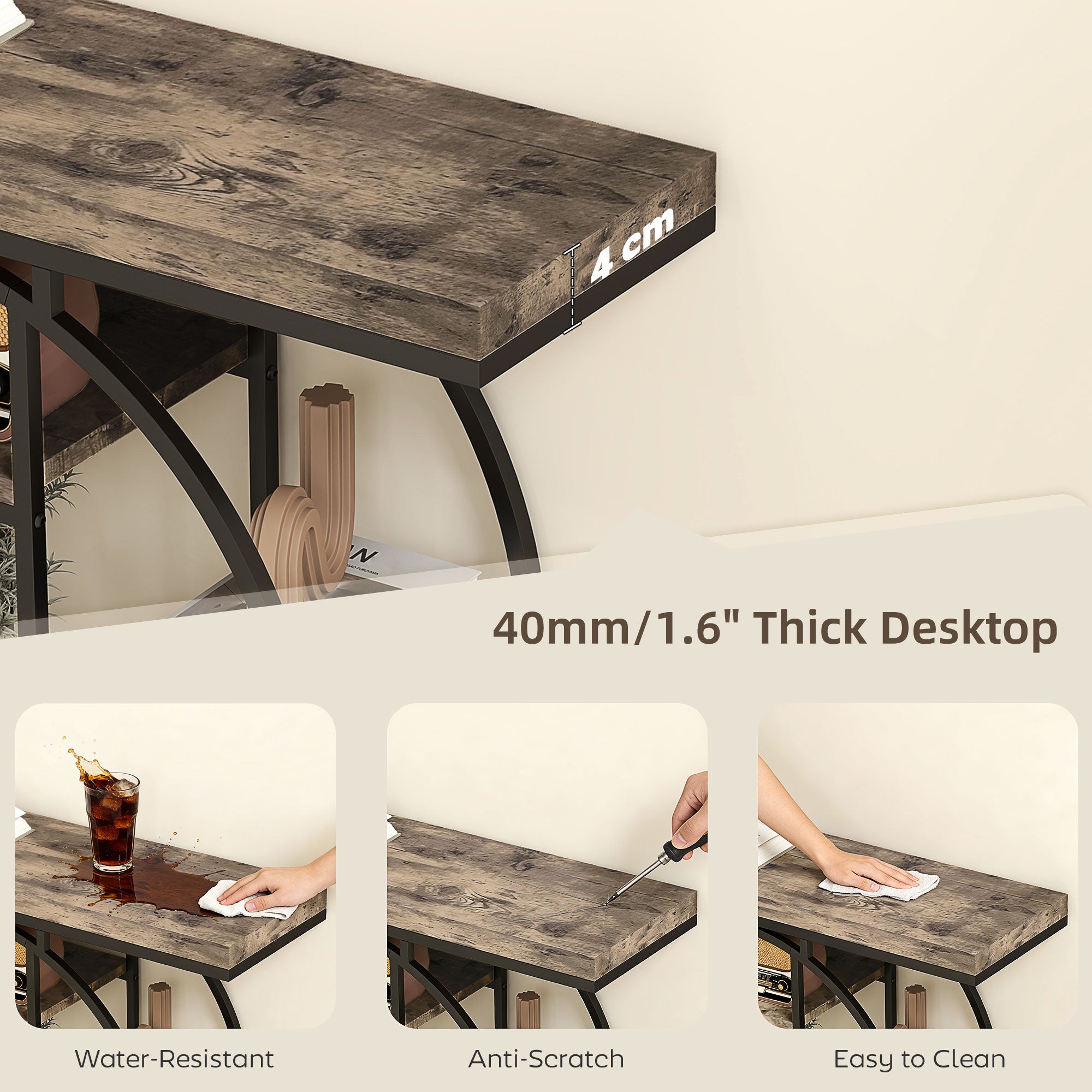 39.4" Console Table with Storage Shelves, Industrial Sofa Table for Living Room, Hallway, Rustic Oak