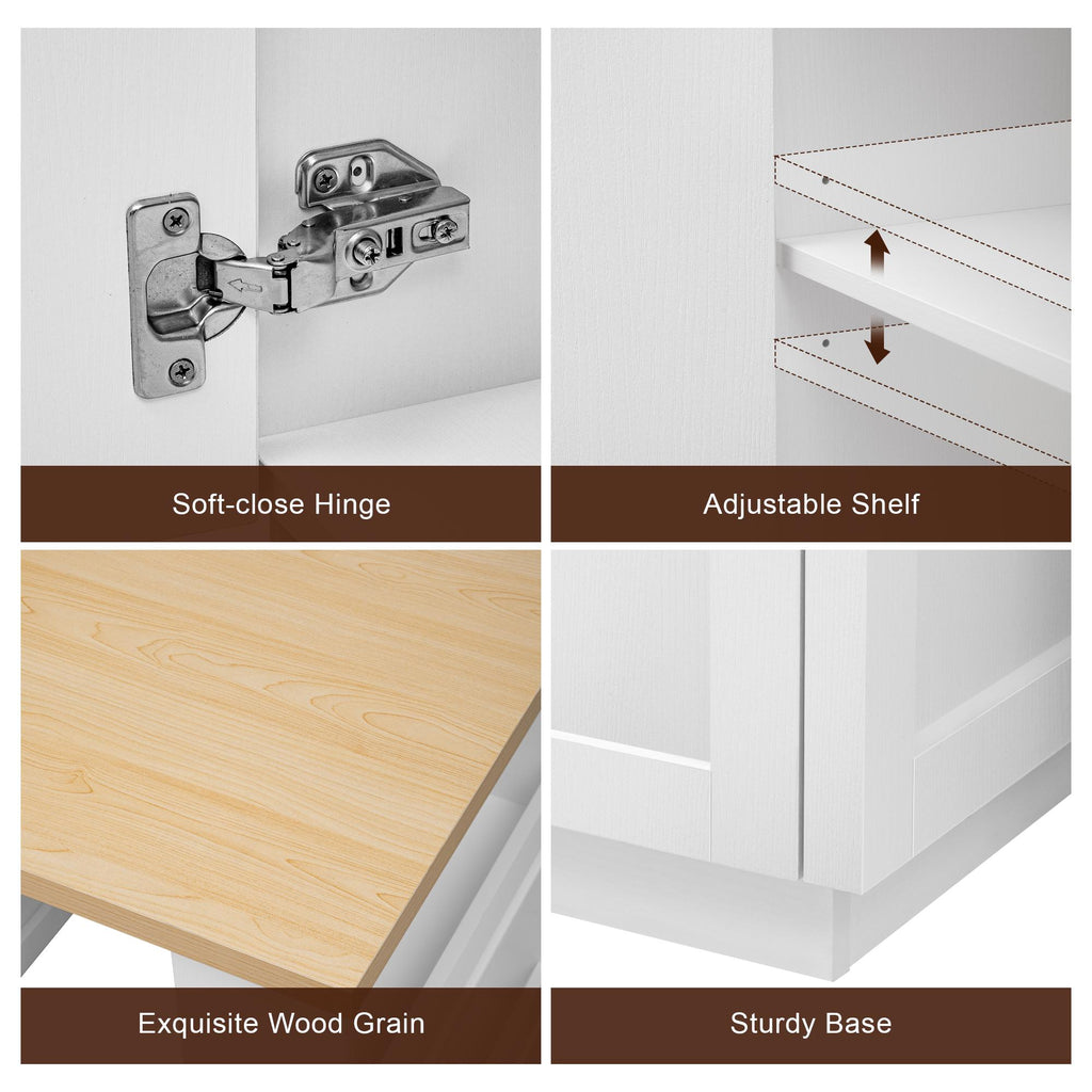 Kitchen Island with Extendable Table, Double-Sided Storage, Power Outlet, Adjustable Shelves, Lockable Wheels, 83" L x 27.5" W x 36" H, White Oak