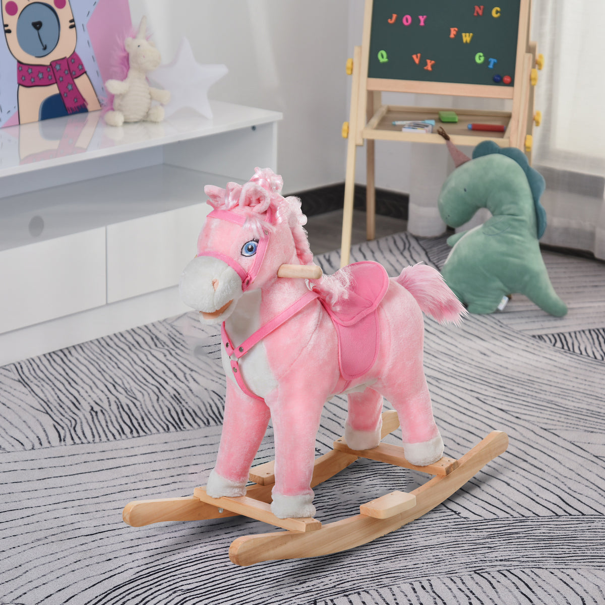 Kids Ride on Rocking Horse Toddler Plush Toy with Realistic Sounds and Swinging Tail for 3 Years Old Children