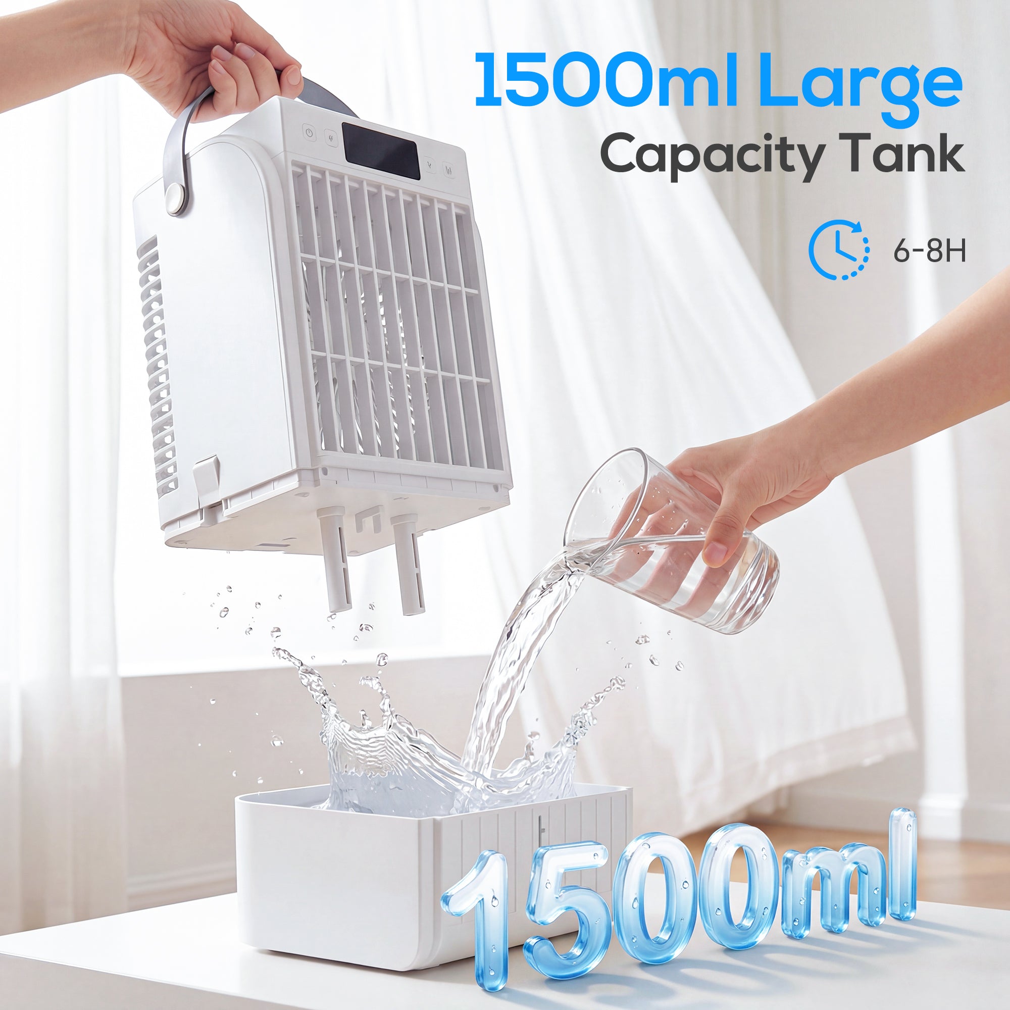 Evaporative Air Cooler, 4-in-1 Portable Air Conditioner with 4 Wind Speed, 2 Mist Mode, RGB 7 LED Light
