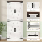 72" Tall Kitchen Pantry Cabinet, Farmhouse Storage Cabinet with 8 Door Racks and Adjustable Shelves, White