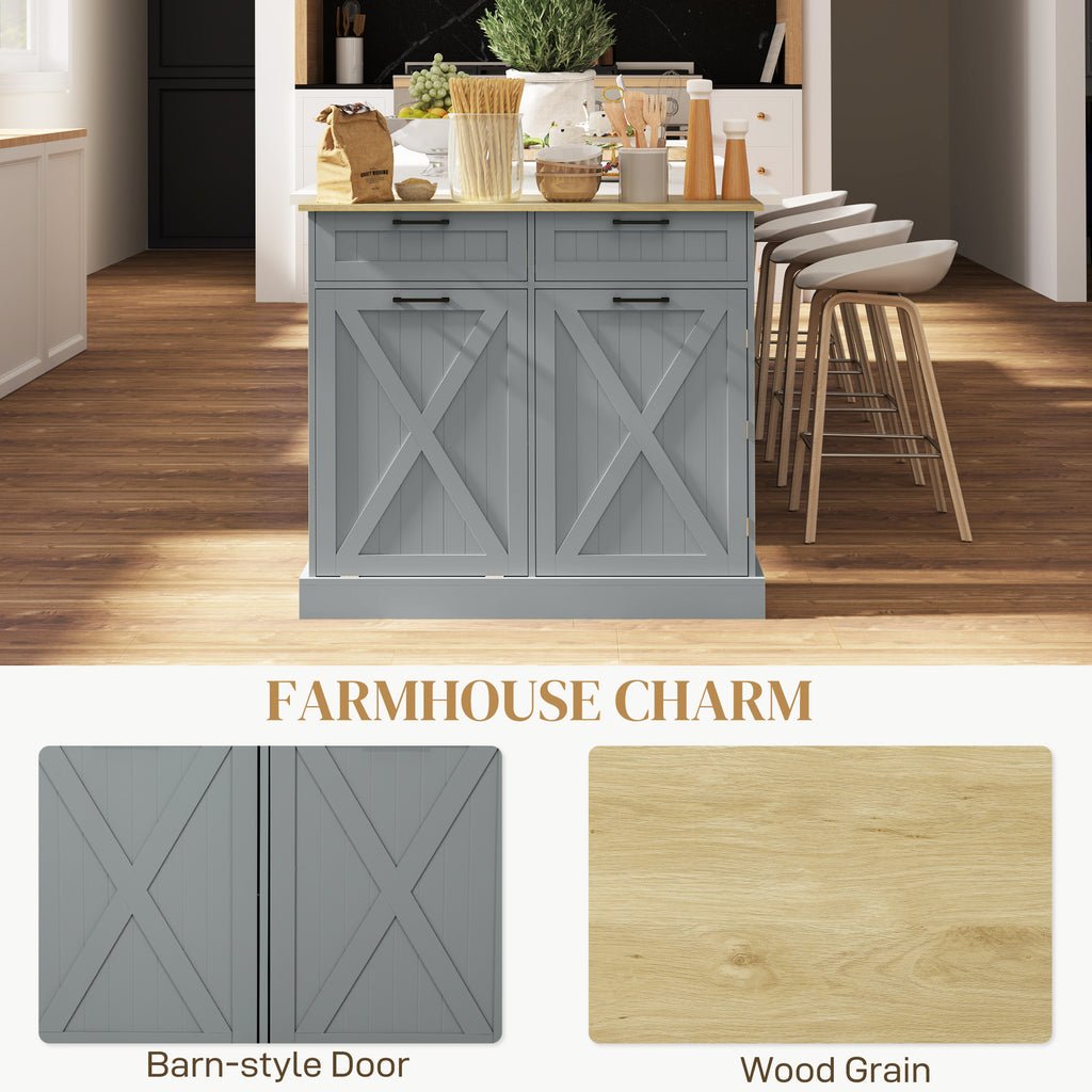 10 Gallon Farmhouse Kitchen Cabinet with Hidden Trash Can and 2 Drawers, Tilt Out Trash Can Cabinet for Kitchen, Gray