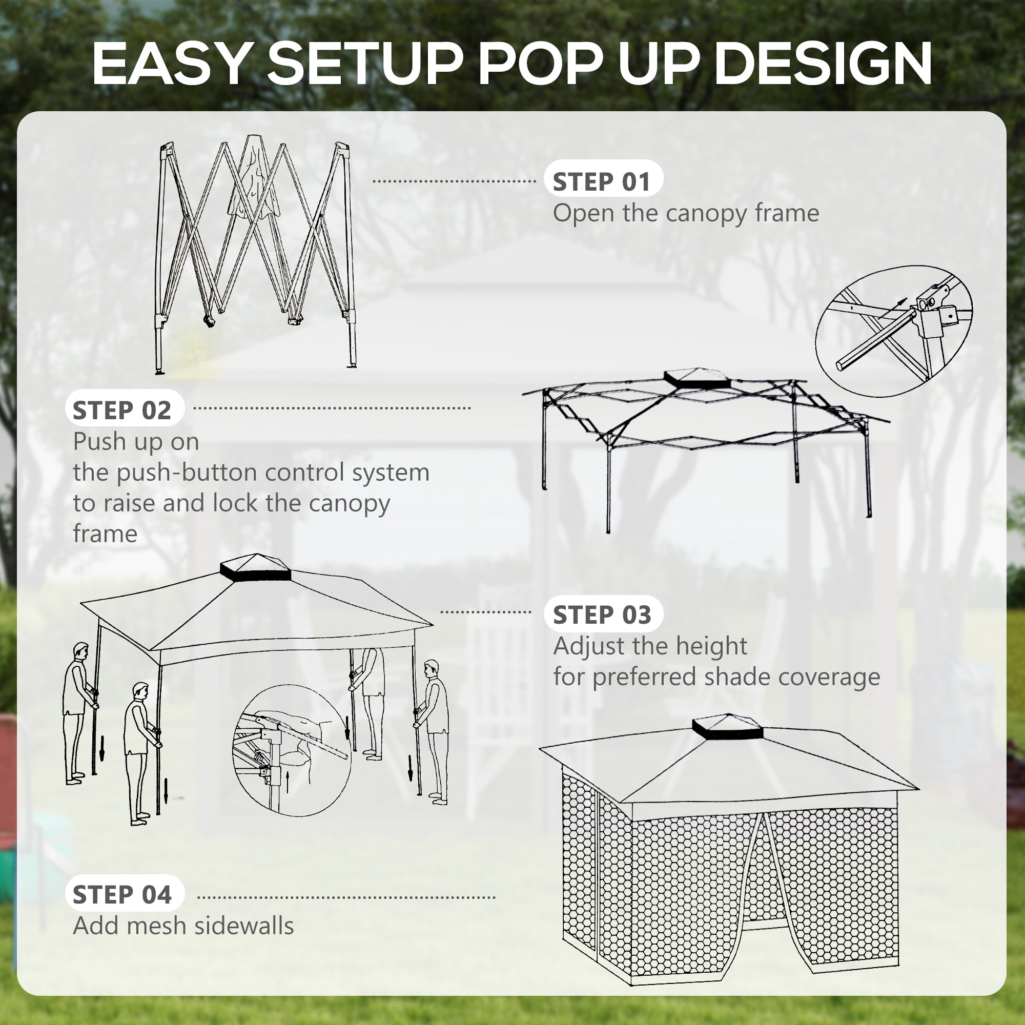 Outdoor Patio Pop Up Canopy Gazebo Shelter with Zipper Netting, Carry Bag, 11' x 11', Khaki