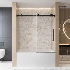 Frameless Sliding Shower Door with Smooth Quiet Stainless Steel Rollers & Round Tracks, Panel for Bathroom, 60" L x 0.5" W x 60" H, Matt Black