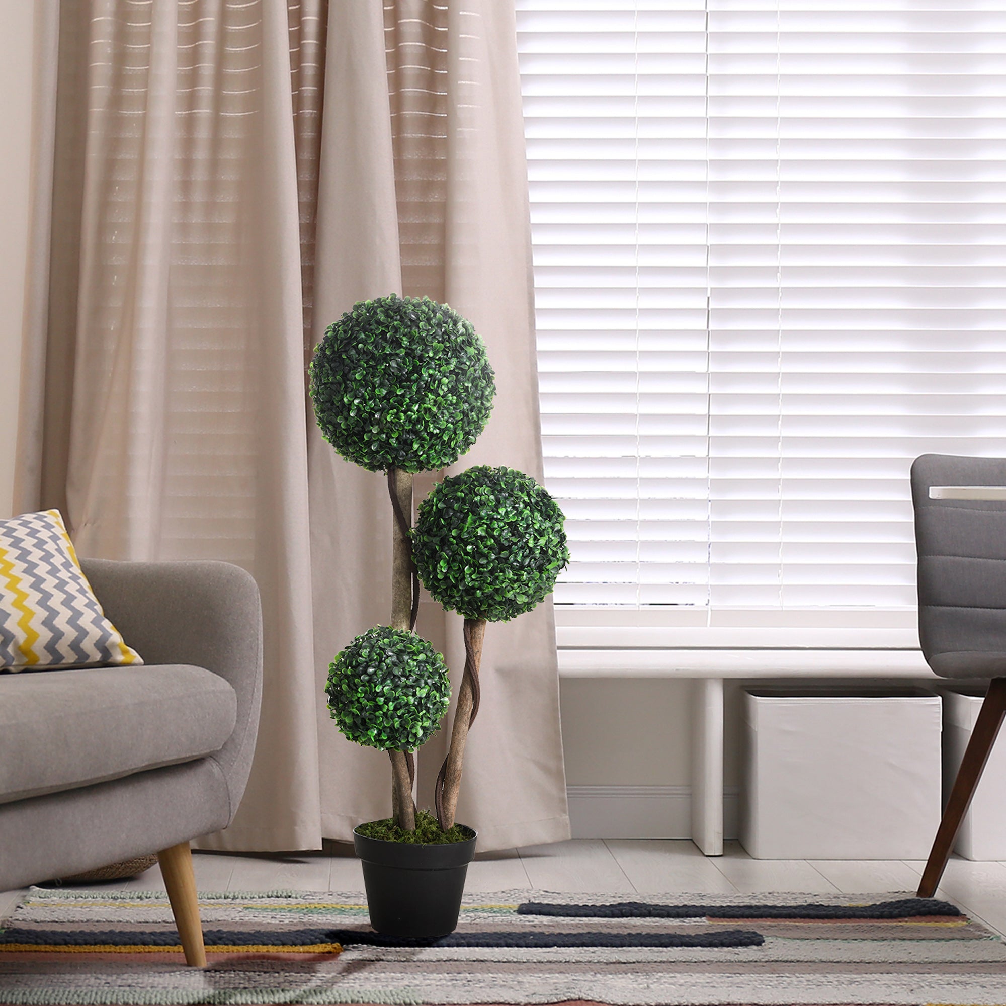 35.5" Artificial Plant for Home Decor Indoor & Outdoor Fake Plants Artificial Tree in Pot, Ball Boxwood Topiary Tree for Home Office, Living Room Decor, Set of 2, Green