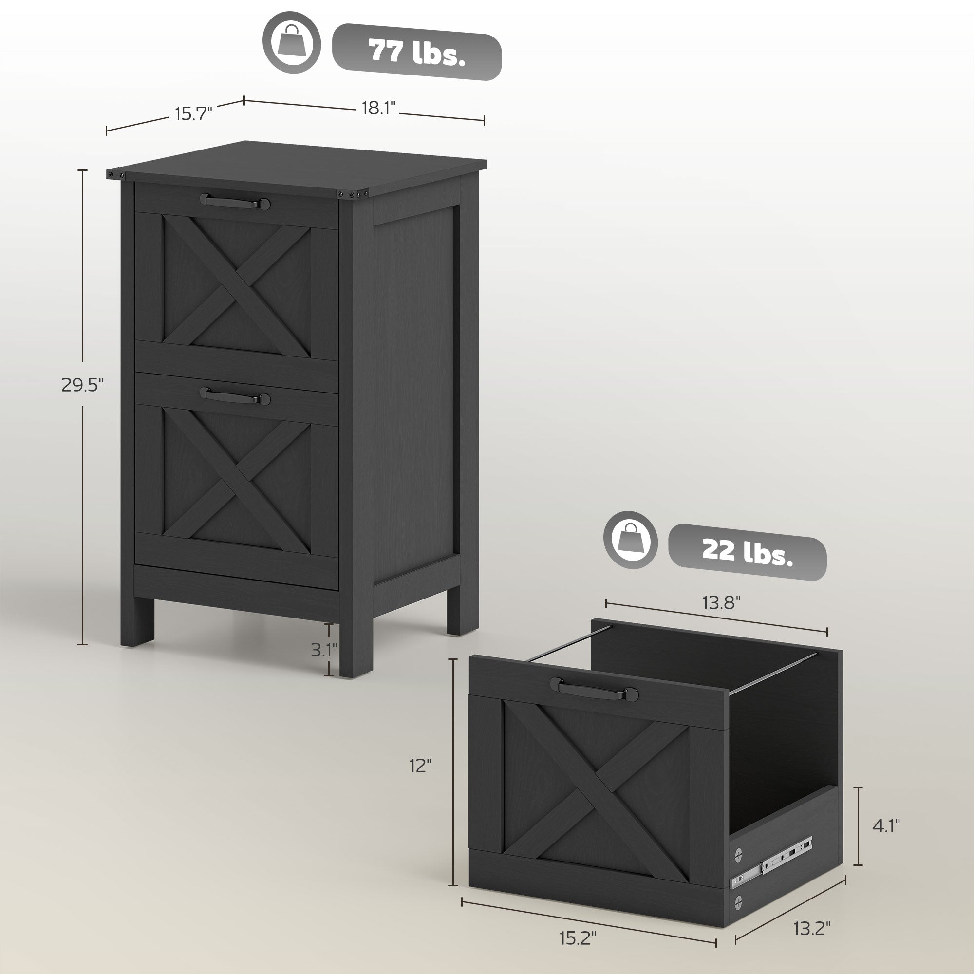Vertical File Cabinet with 2 Drawers, Rustic Farmhouse Office Storage Cabinet for A4, Letter Size, Distressed Black