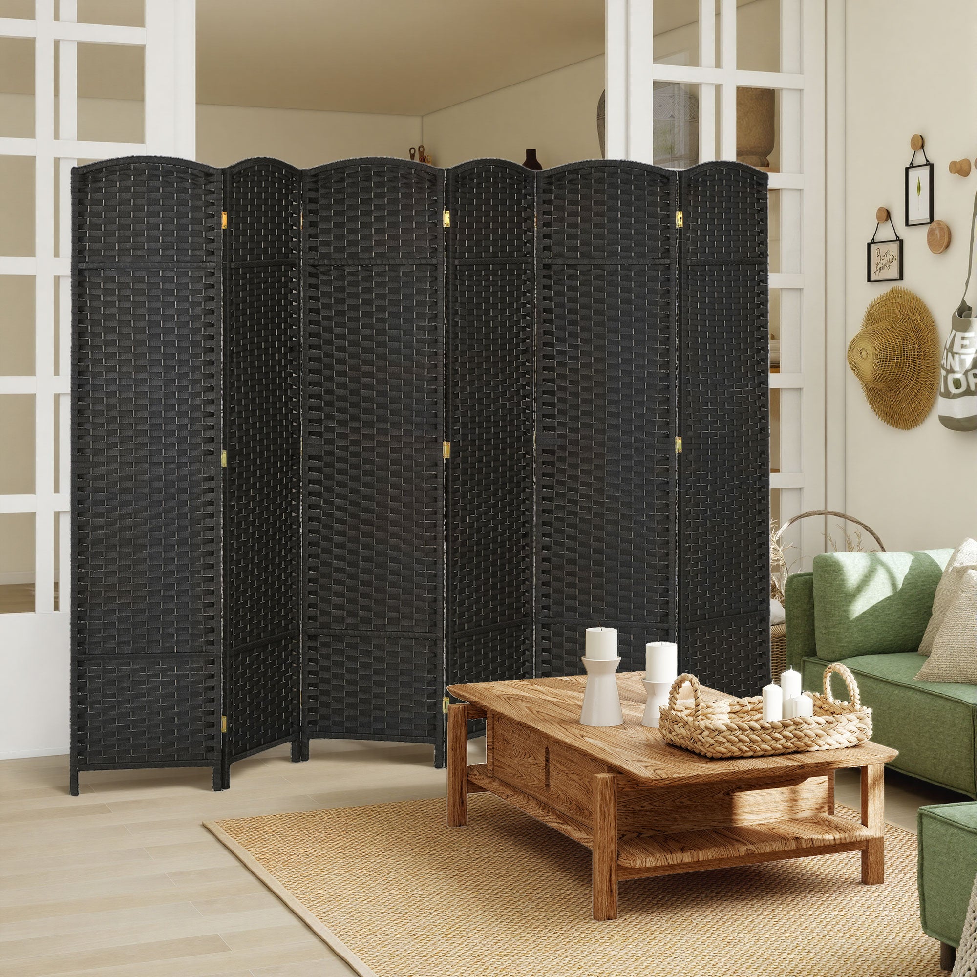 Folding Room Divider Screen 6 Panel 5.6 ' Tall Privacy Screen Freestanding Room Partition for Home Office, Black
