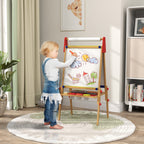 3 in 1 Easel for Kids with Paper Roll, Whiteboard, Chalkboard, Double Sided & Adjustable Height, Nature Wood