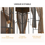 10' x 12' Patio Gazebo with Corner Frame Shelves, Double Roof Outdoor Gazebo Canopy Shelter with Netting, Brown