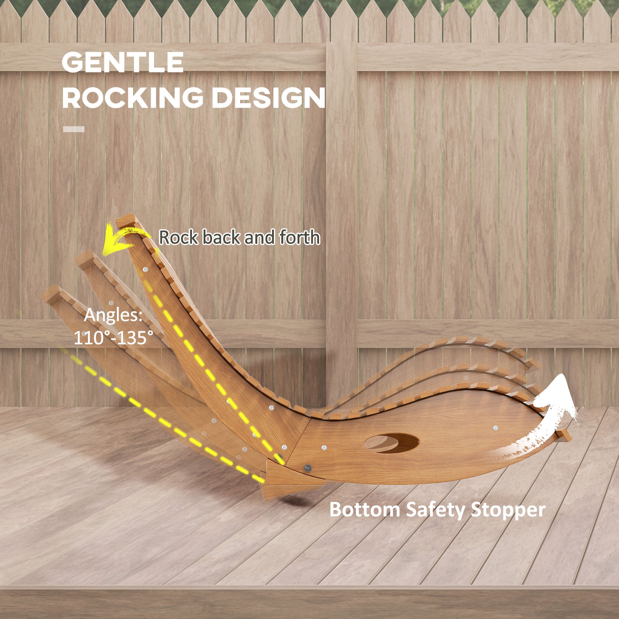 Outdoor Rocking Chair w/ Slatted Seat, Wooden Rocking Chair, 51.25" x 23.5" x 23.5", Teak