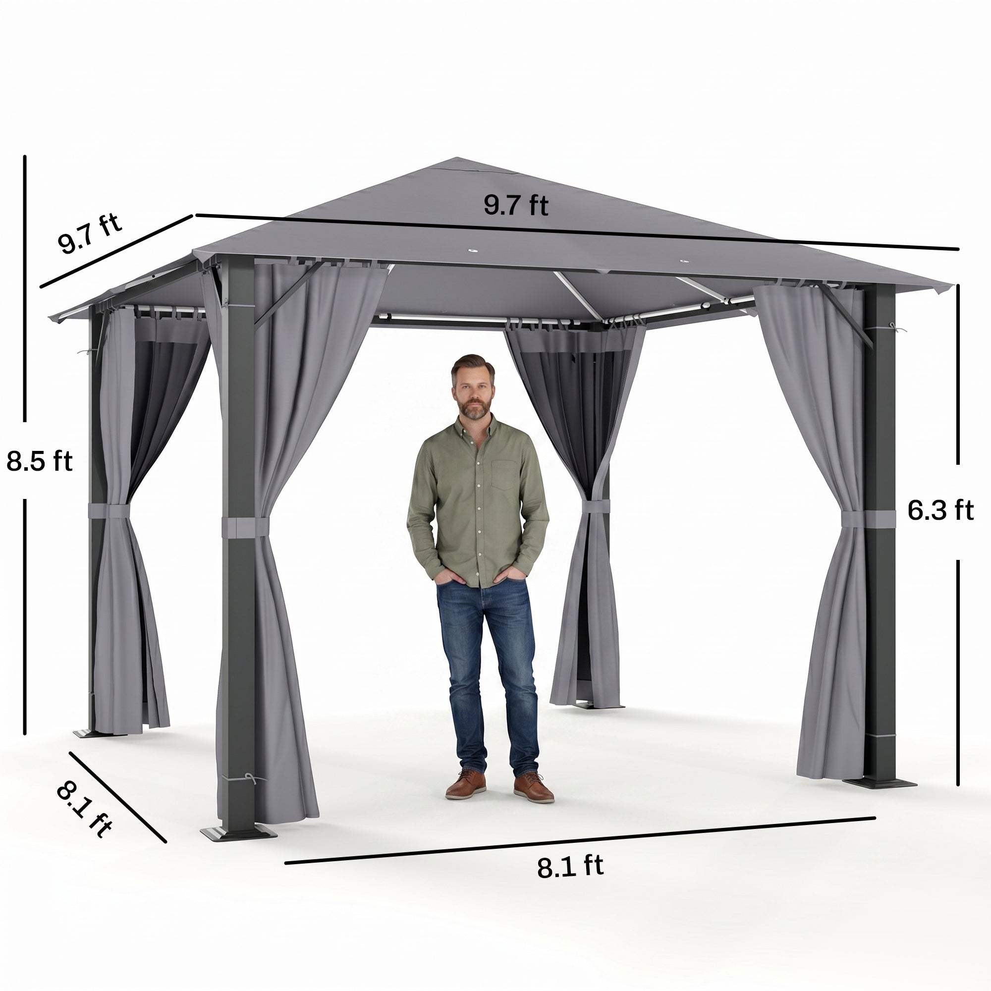 10' x 10' Patio Gazebo, Outdoor Gazebo Canopy Shelter with Netting & Curtains, Vented Roof, for Garden, Lawn, Backyard and Deck, Black