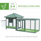 77" Wooden Chicken Coop Hen House Poultry Cage with Weatherproof Roof, Nesting Box, Enclosed Run and Removable Tray for Outdoor Backyard, Green