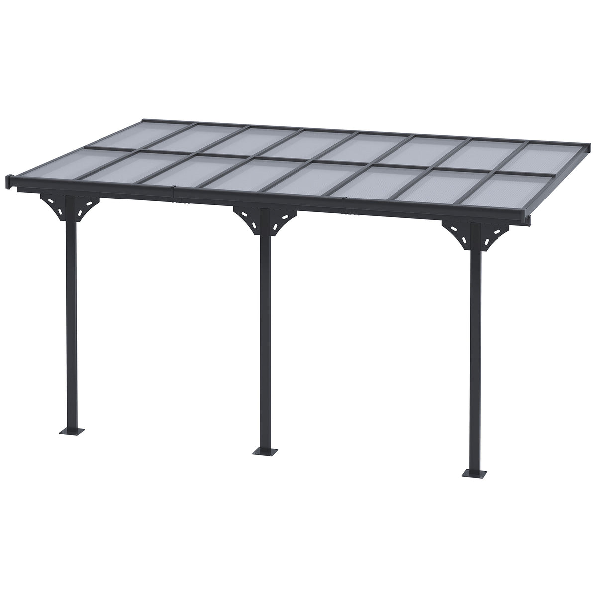 14.5' x 10' Aluminum Polycarbonate Pergola with UV Blocking for Outdoor Wall-Mounted Use, Family Shade, Gray