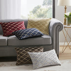 Oblong Decor Pillow with Hand-Beaded Embellishments, Velvet Cover, Removable Goose Feather Insert, 22" L x 15" W x 5" H, Gold