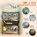 3 Tier Hamster Cage, Rolling Rat Cage with Deep Tray, Storage Shelf, Big Exercise Wheel, Hut, Tube System