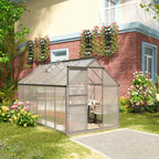 12' x 6' x 6.5' Polycarbonate Greenhouse with Aluminum Frame, Walk-in Heavy Duty Green House with Adjustable Roof Vent, Rain Gutter and Sliding Door for Winter, Silver