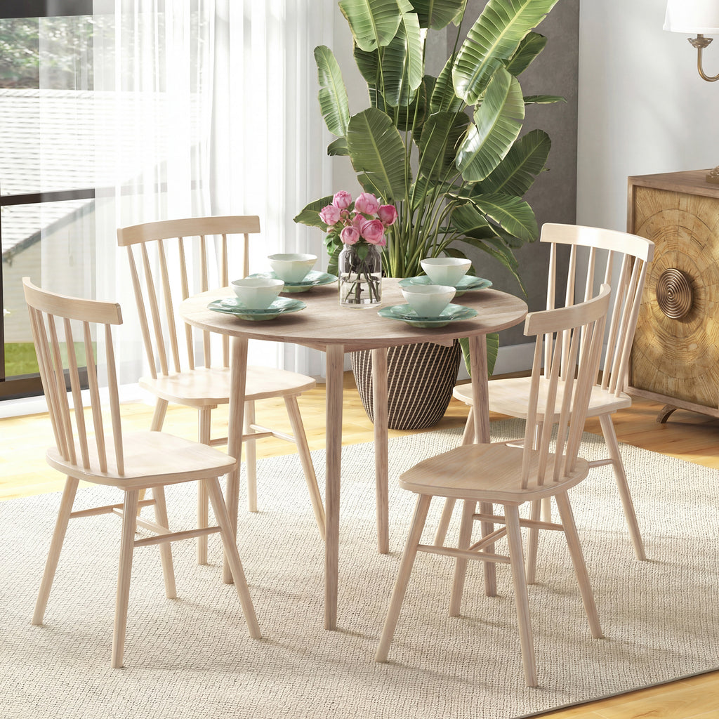 Folding Dining Table, Round Drop Leaf Kitchen Table for Small Spaces with Wood Legs, Oak Color