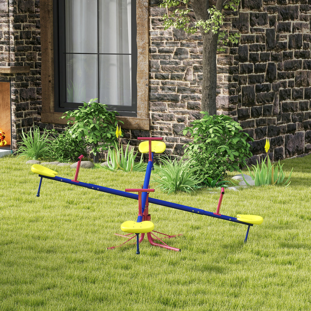 Kids Seesaw Swivel Teeter Totter with 360° Spinning, 4 Seater Seesaw Outdoor Playground Equipment for Backyard, Boys and Girls Aged 3-8 Years Old