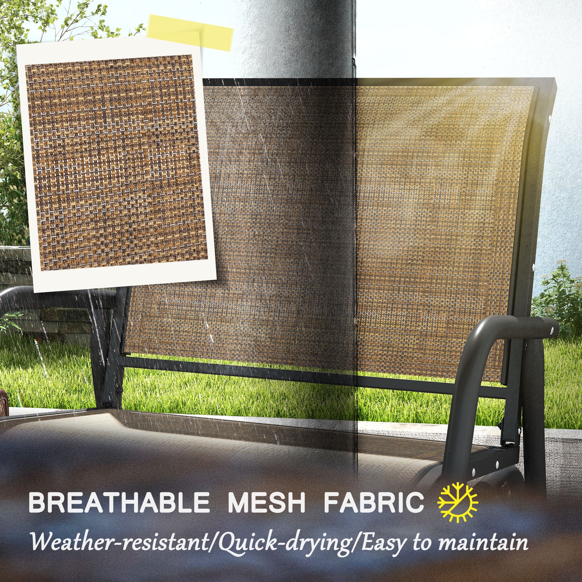 2 Pieces Outdoor Glider Chair, Steel Swing Chai with Curved Armrests for Porch, Garden, Poolside, Balcony, Mixed Brown