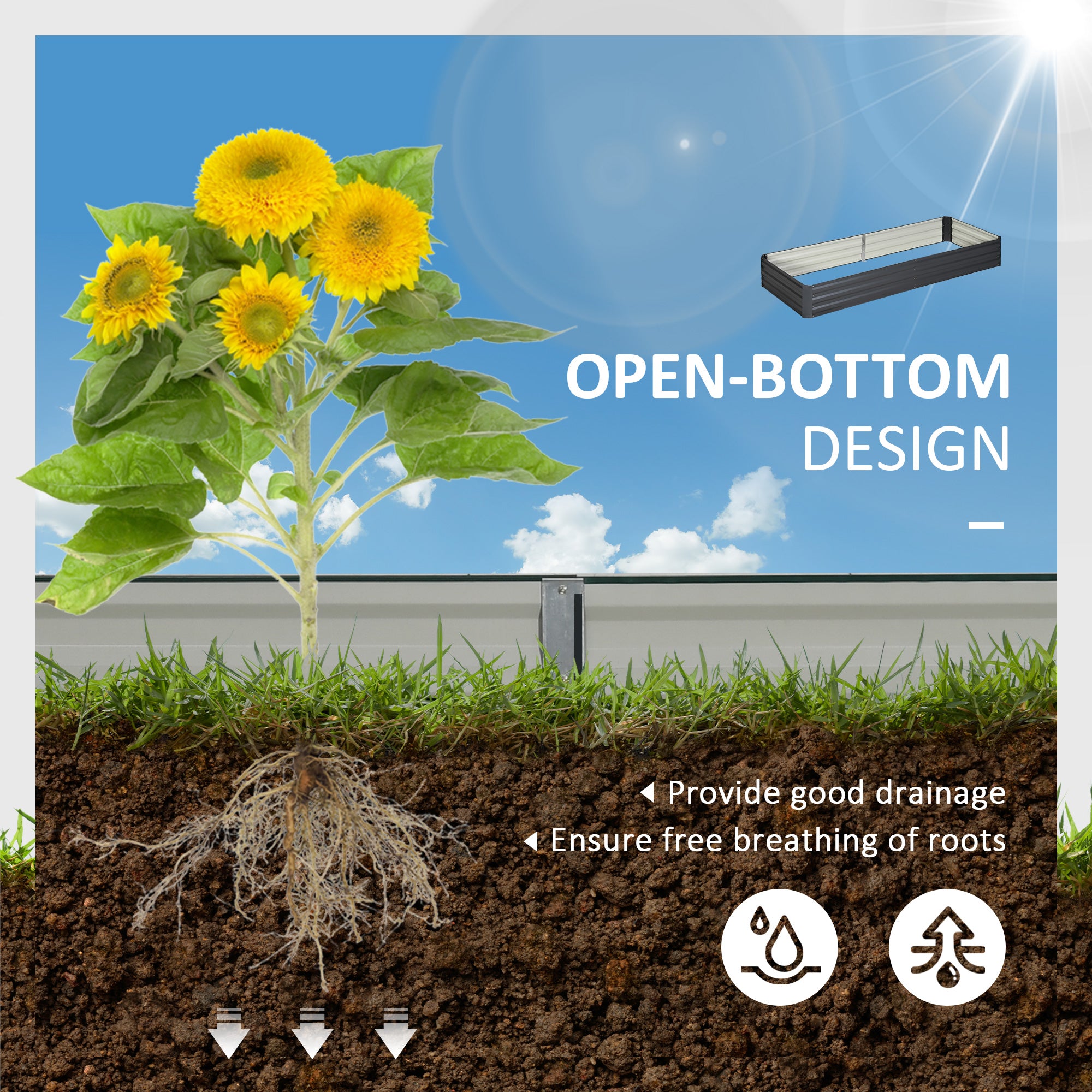 95" x 36" x 12" Galvanized Raised Garden Bed, Easy DIY and Cleaning for Growing Flowers, Herbs, Succulents, Gray