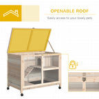 Rabbit Hutch with Wheels, Desk and Side Table Sized, Wooden Rabbit Cage, Waterproof Small Bunny Cage with Removable Tray, Openable Roof, for Rabbits, Chickens, Ducks, Indoor/Outdoor, Natural