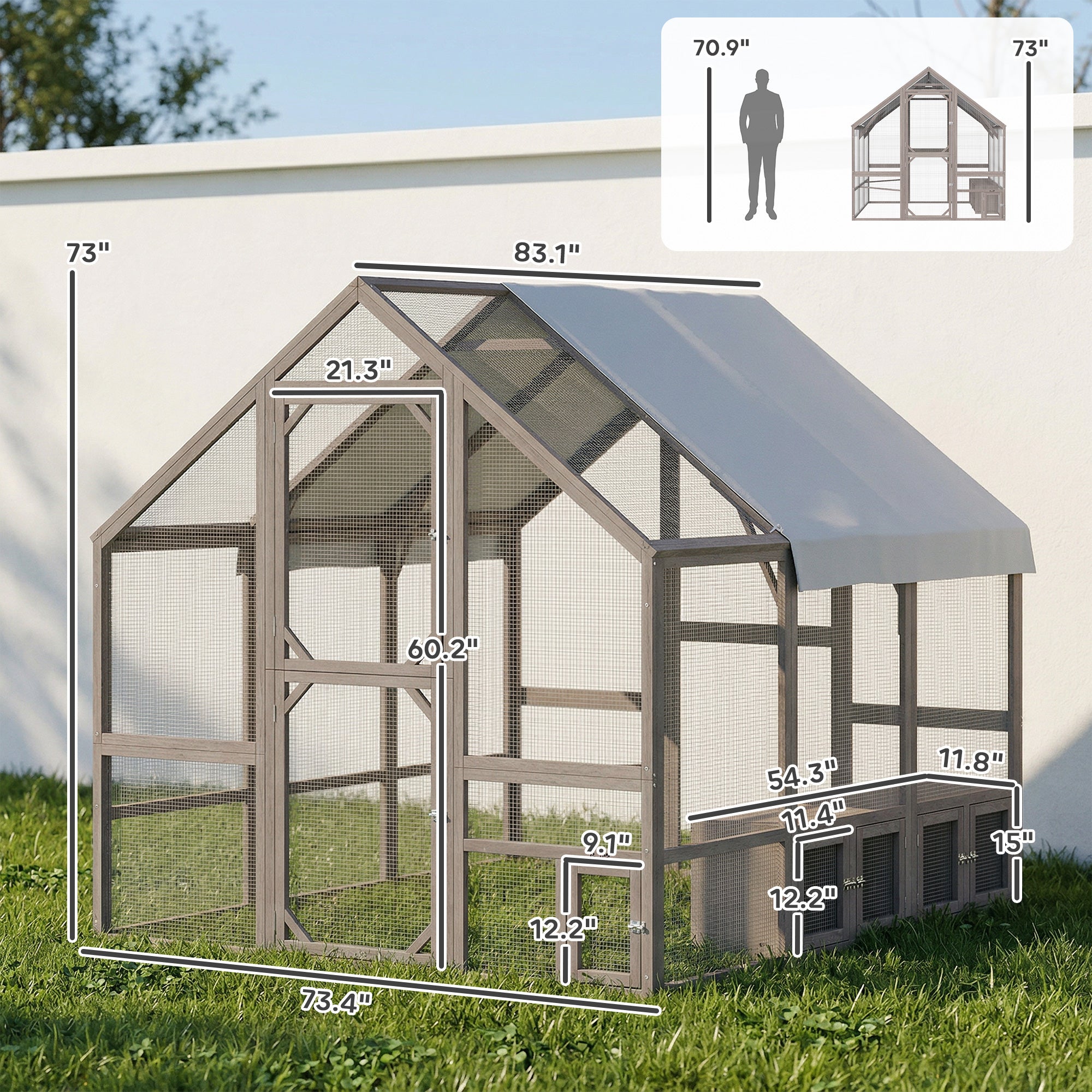 Large Wooden Chicken Coop for 8-10 Hens, Walk-in Chicken Run with Waterproof Cover, Nesting Boxes and Perches