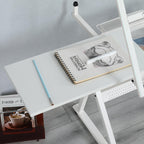 Adjustable Tempered Glass Drafting Table with 2 Metal Drawers, Chair, Powder-Coated Steel Frame Desk for Kids, 40" L x 23.5" W x 27.5" H, White