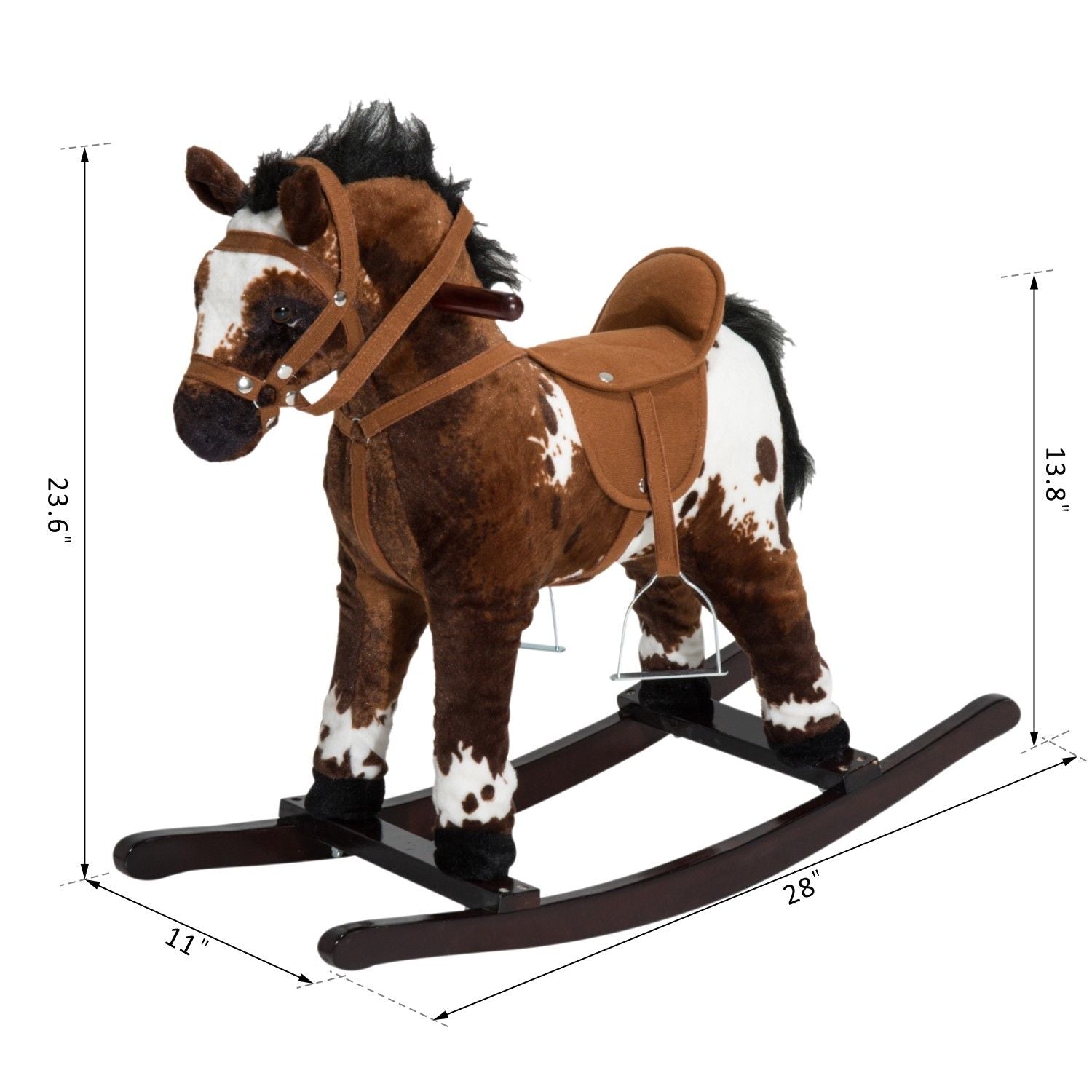 Kids Wooden Plush Ride-On Rocking Horse Chair Toy with Realistic Sounds Dark Brown/White