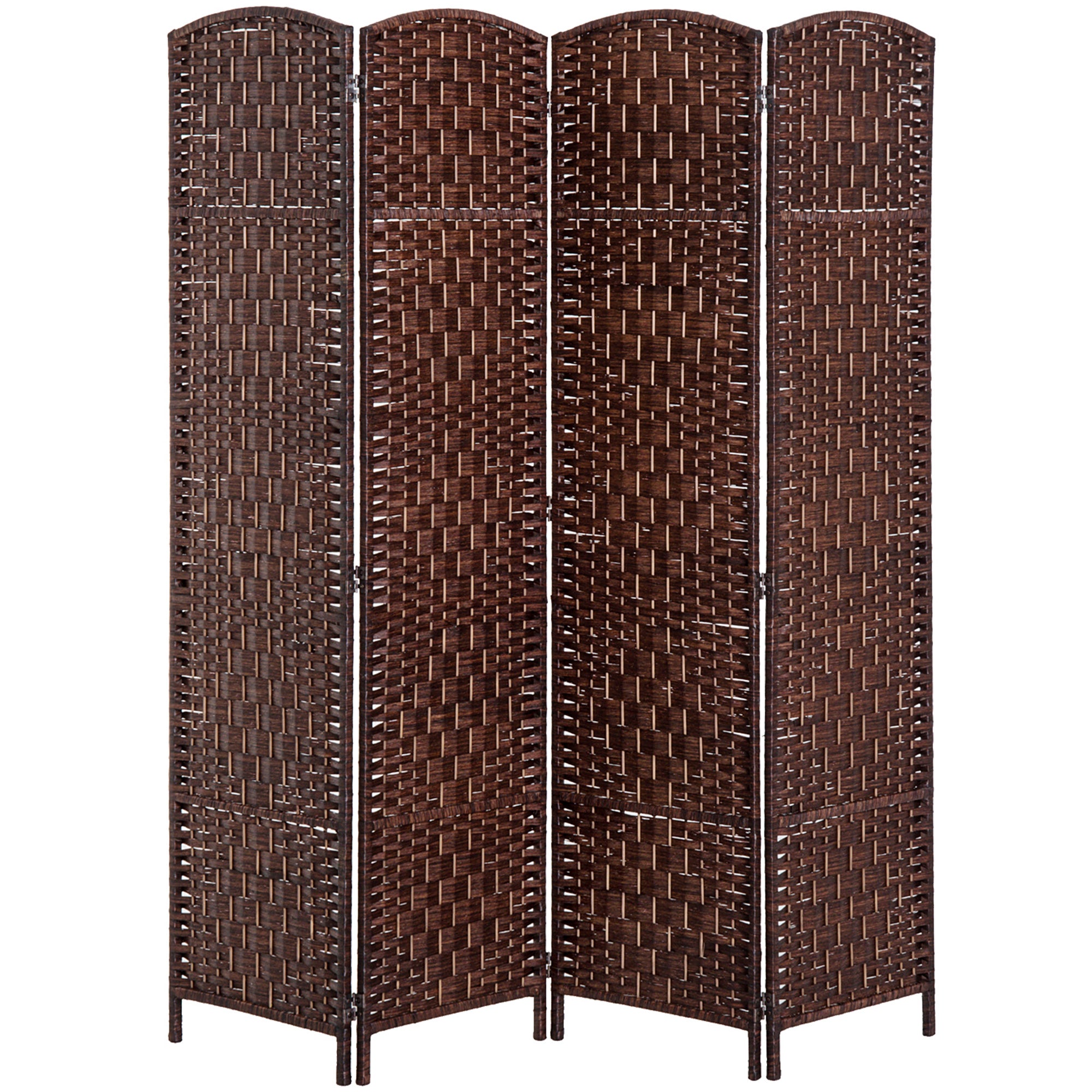 Room Divider 4 Panel, 6FT Tall Folding Privacy Screen, Freestanding Hand-Woven Partition for Room Separation with 360° Hinges, Paper Rope Diamond Weave, Brown