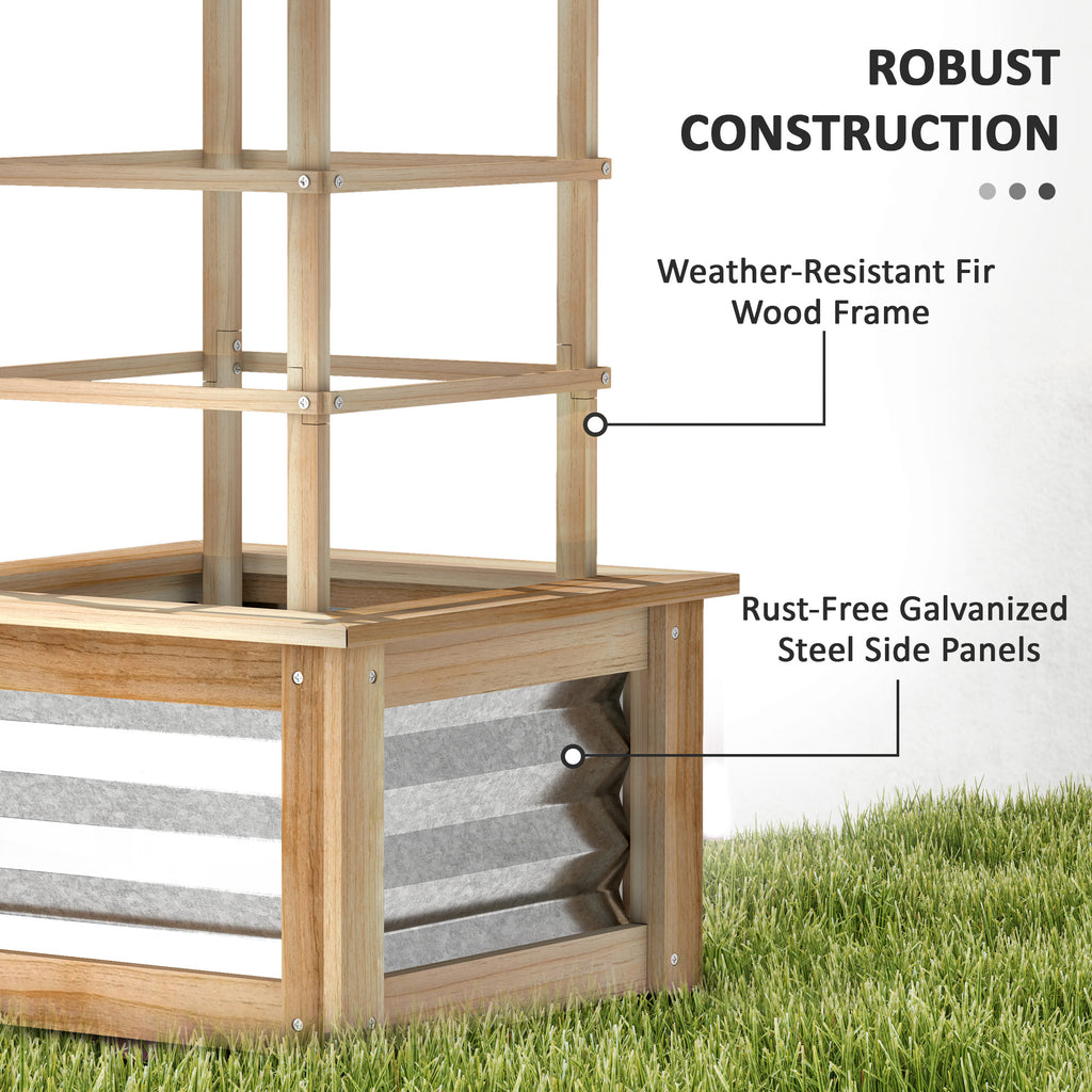 Wooden Raised Garden Bed with Trellis, Galvanized Planter Box Elevated Garden Bed for Garden, Patio, Natural Wood