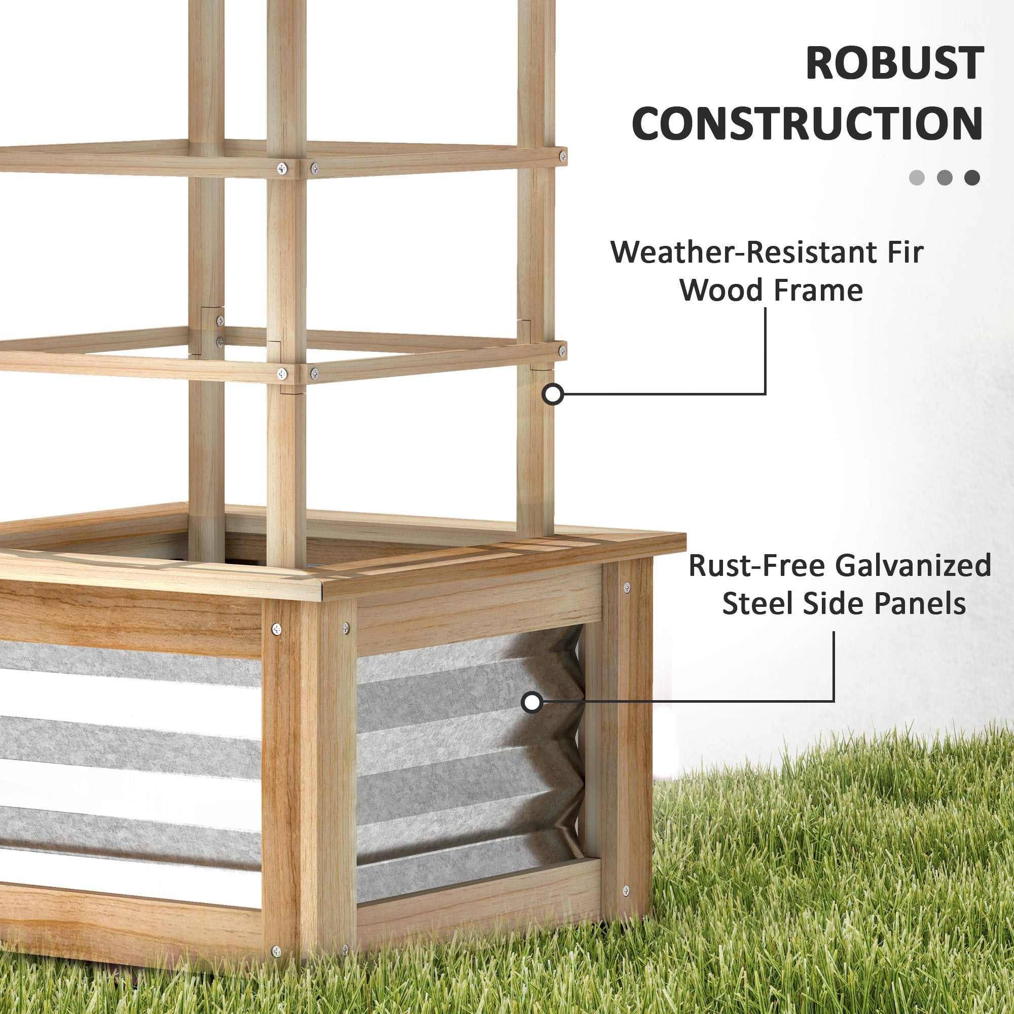 Wooden Raised Garden Bed with Trellis, Galvanized Planter Box Elevated Garden Bed for Garden, Patio, Natural Wood