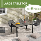 Patio Table for 6 with Aluminum Frame, Faux Wood Tabletop, Rectangular Outdoor Table for Backyard, Lawn, Balcony, Gray
