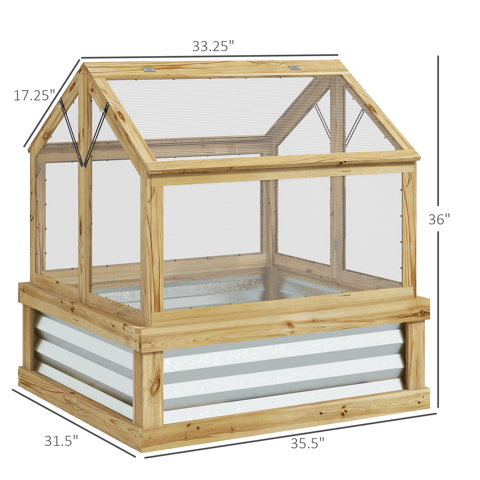 Raised Garden Flower Bed Kit with Greenhouse, Wooden Cold Frame Planter, 35.5" x 31.5" x 36", Natural