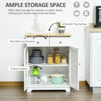 Kitchen Storage Cabinet, Sideboard Floor Cupboard with Solid Wood Top, Adjustable Shelf, and 2 Drawers for Living Room, and Hallway, White
