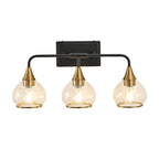 23" Industrial 3-Light Vanity Wall Sconce with Clear Glass Shades, Wall Mounted Lamp for Bathroom, Bedroom, 23" L x 8" W x 11" H, Black+Gold