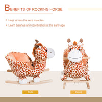 Kids Plush Rocking Horse Giraffe Style Themed Ride-On Chair Toy With Sound Brown