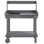 36'' Wooden Potting Bench Work Table with 2 Removable Wheels, Sink, Drawer & Large Storage Spaces, Gray