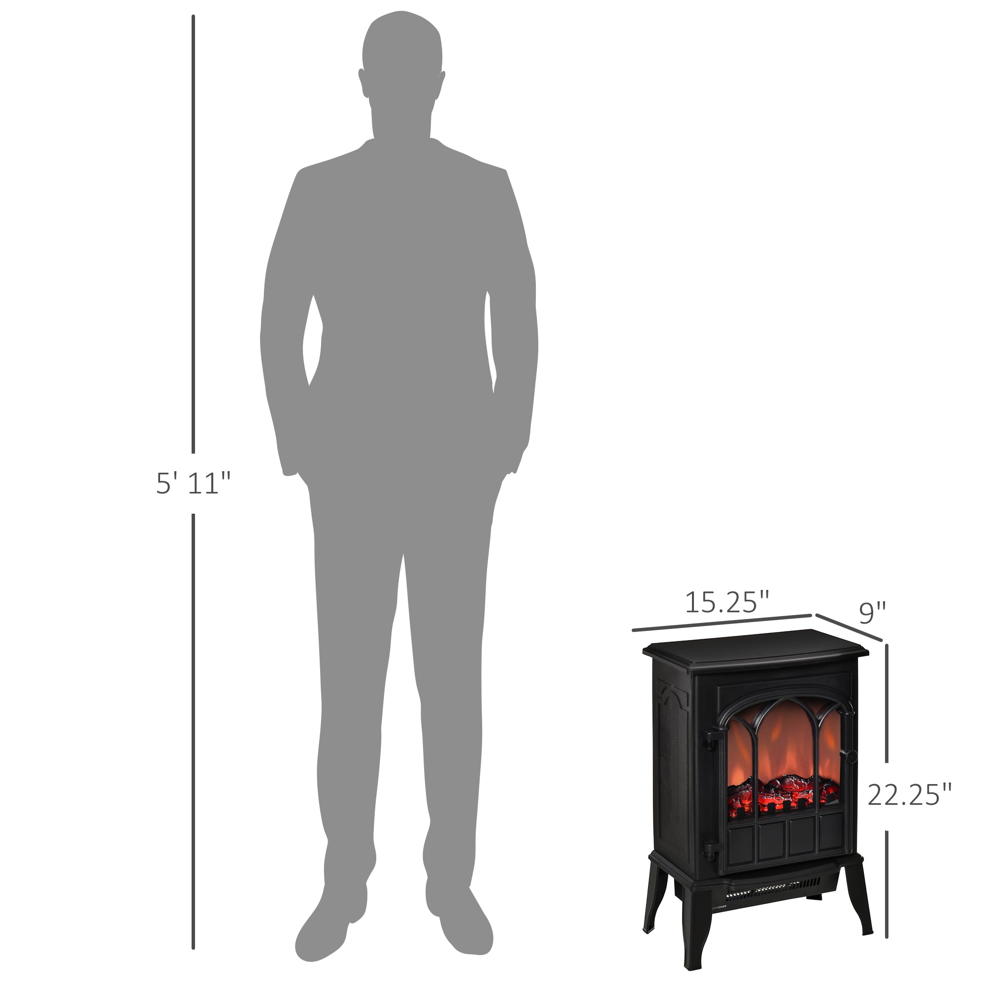 Electric Fireplace Stove, Freestanding Fireplace Heater, 750W/1500W, Black