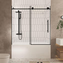 Frameless Sliding Shower Door with Smooth Quiet Stainless Steel Rollers & Round Tracks, Panel for Bathroom, 60" L x 0.5" W x 60" H, Matte Black