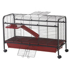 41"L Small Animal Cage, Pet Play House for Rabbit Hutch Ferret with Feeder, Rolling Wheels, Platform, Ramp