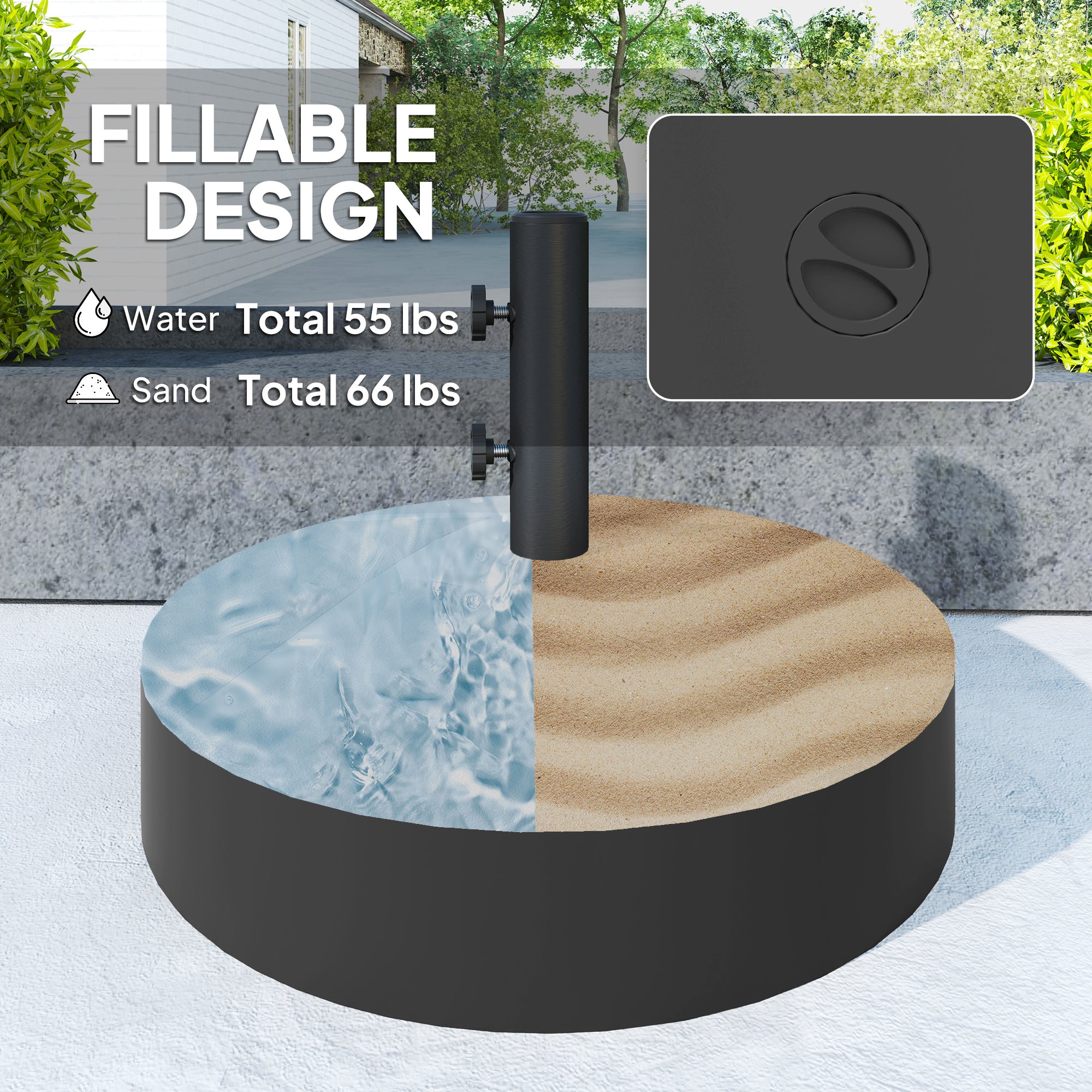 Patio Umbrella Base Holder, Heavy Duty Outdoor Umbrella Stand Base, Filled Up to 66lbs with Stand or 55lbs with Water for Garden, Poolside, Black