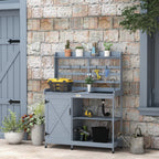 Wooden Potting Bench with Storage, Sink, Water Tap for Backyard, Patio, Balcony, Gray