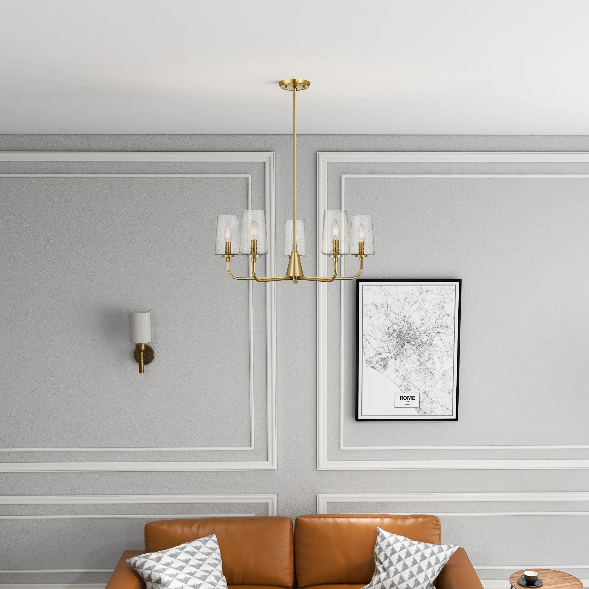 Dazzle Five-Light Chandelier with Clear Seeded Glass, Satin Brass Finish, Elegant and Sophisticated Design, 26.5" L x 26.5" W x 11" H, Clear+Gold