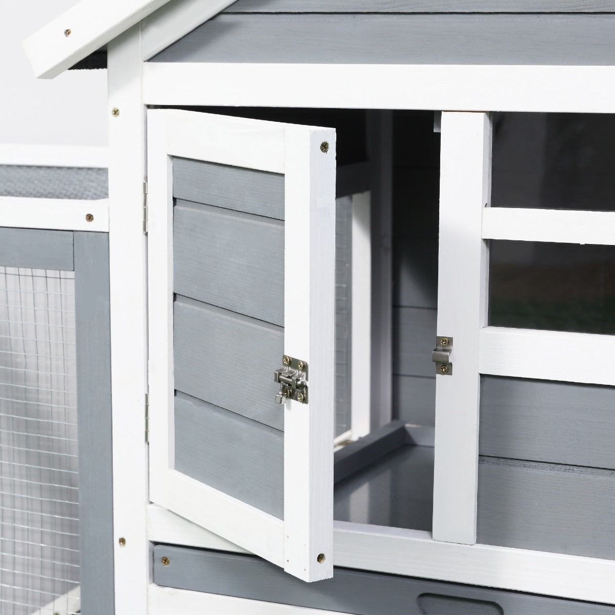 Indoor Rabbit Enclosure, 48" Weatherproof Wooden Rabbit Hutch, with Slanted Asphalt Roof & Fun Outdoor Run for Bunnies & Ferrets - Gray