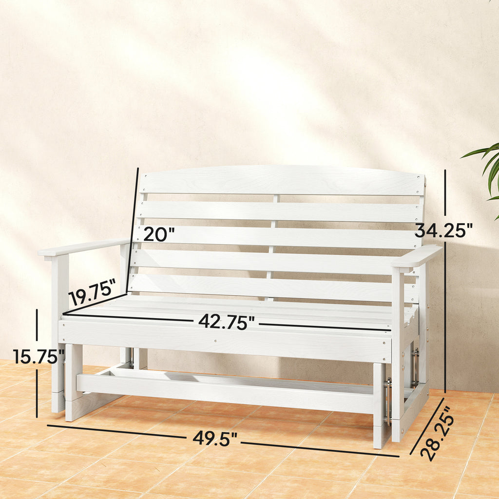 Patio Glider Bench w/ HDPE Slatted Double Rocking Chair, Distressed White