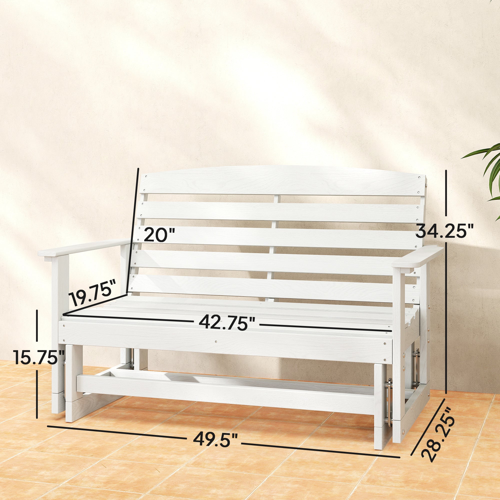 Patio Glider Bench w/ HDPE Slatted Double Rocking Chair, Distressed White