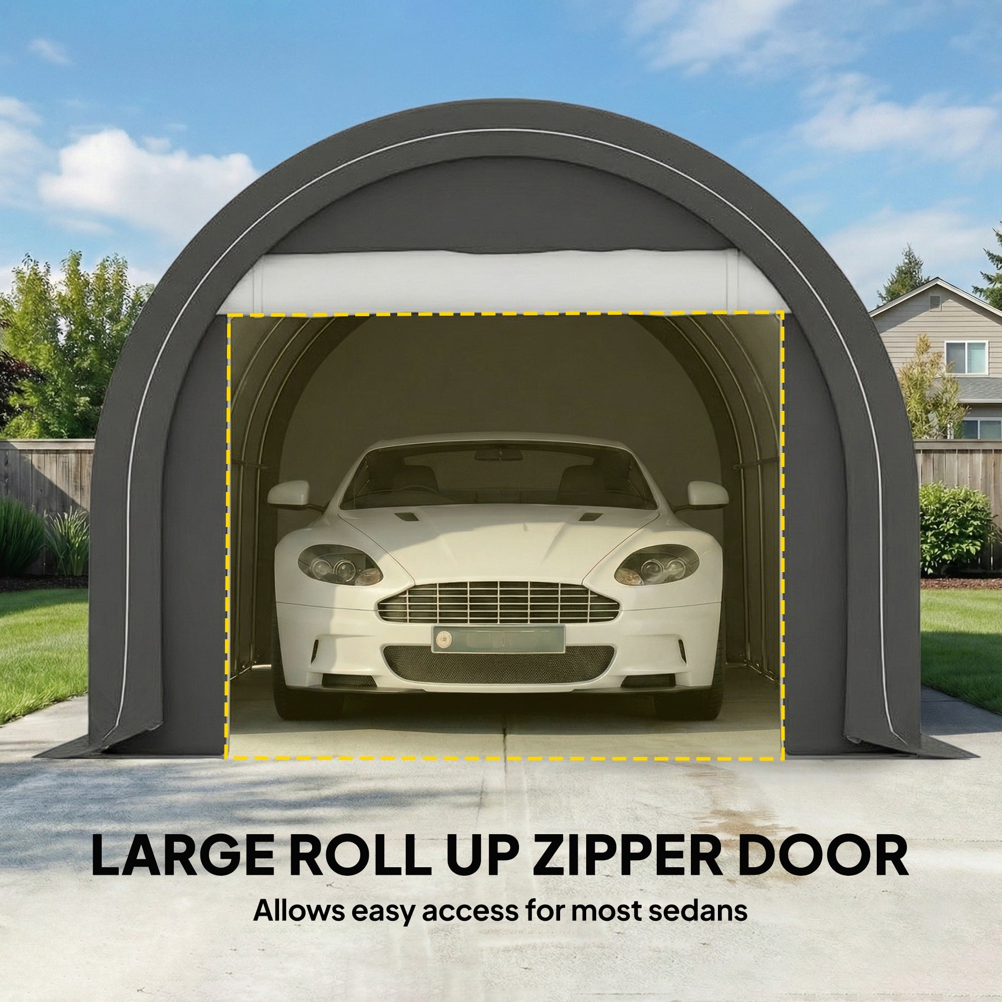 10' x 16' Carport, Heavy Duty Portable Garage Storage Tent with Large Zippered Door, Anti-UV PE Canopy Cover for Car, Truck, Boat, Motorcycle, Bike, Garden Tools, Outdoor Work, Gray