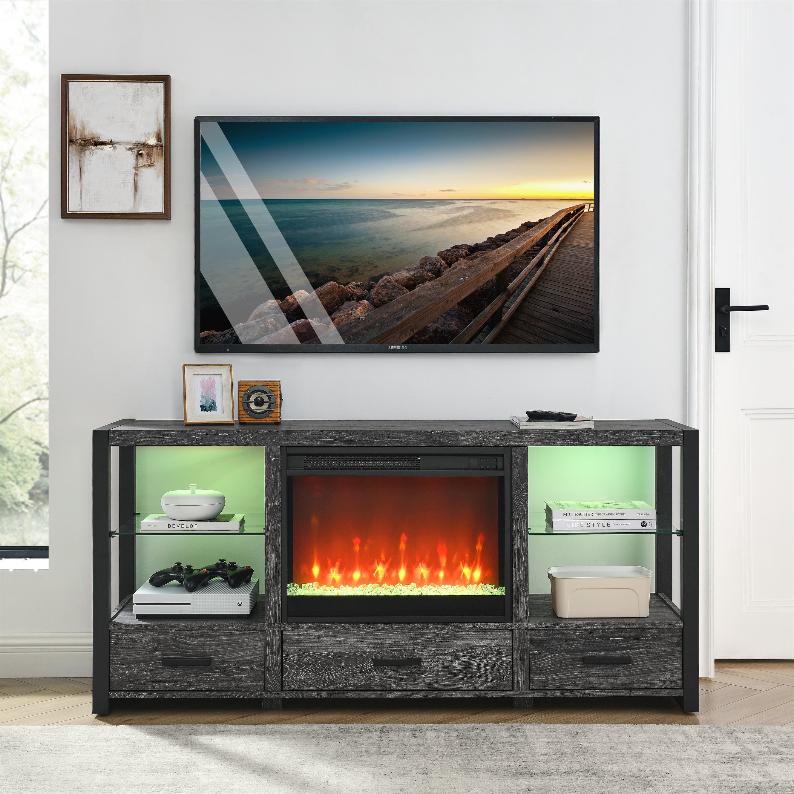 23" Remote Control Electric Fireplace Insert with Overheating Protection, Ultra-Thin Heater with Realistic Flame and Sidelight, Antique Black