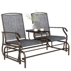 2-Seat Outdoor Glider Swing, Center Coffee Table and Independent Chairs, Supports Up to 352 lbs., Loveseat with Breathable Sling for Backyard, Garden, and Porch, Brown
