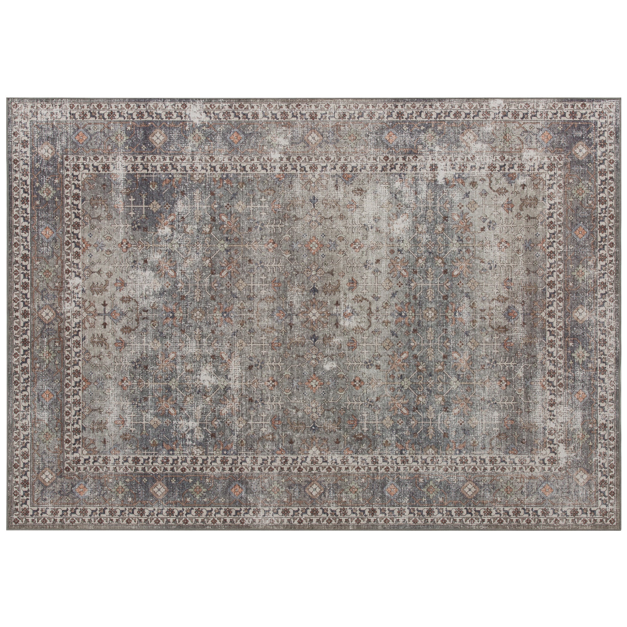Machine Washable Area Rug 8x10, Non-Slip Traditional Floor Cover Foldable Carpet for Living Room, Dark Mixed-Brown
